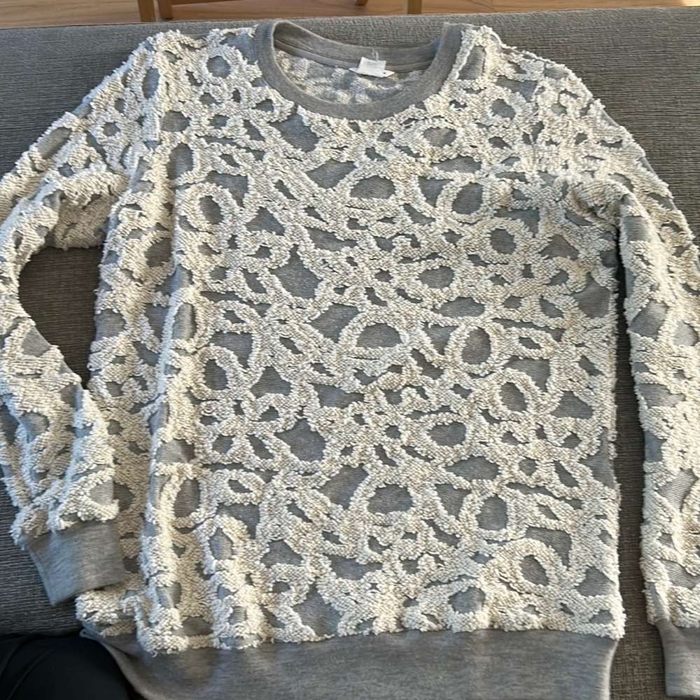 Cozy and Trendy Club Monaco Gray Sweatshirt with Overlay/Appliqué